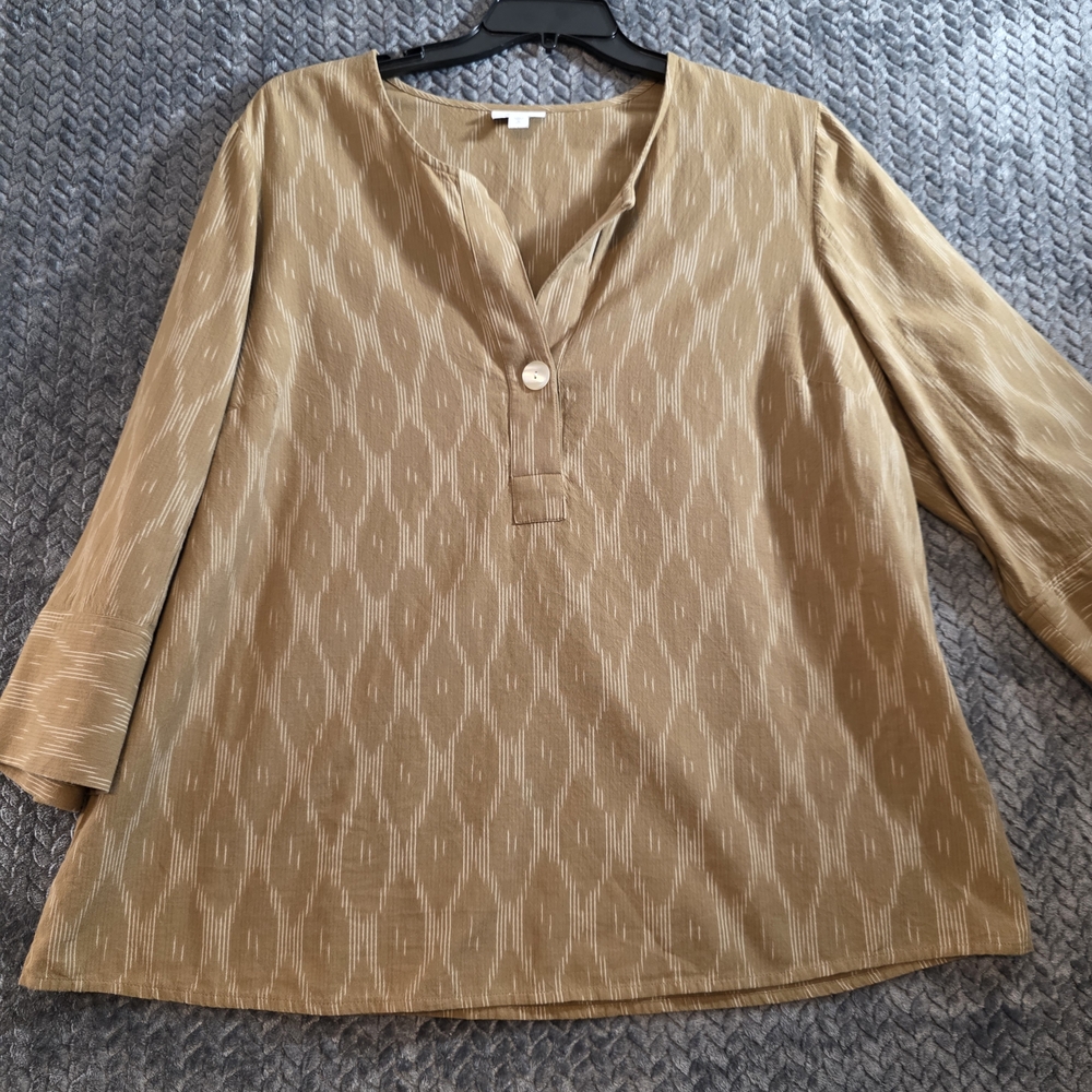 J. Jill Tan Ikat-Patterned V-Neck Blouse